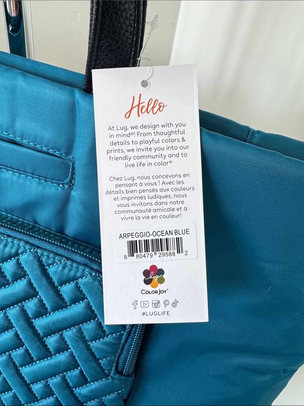 Lug ARPEGGIO Ocean Blue Quilted Tote Everyday Bag Travel Beach Casual Bag NWT - Picture 3 of 12